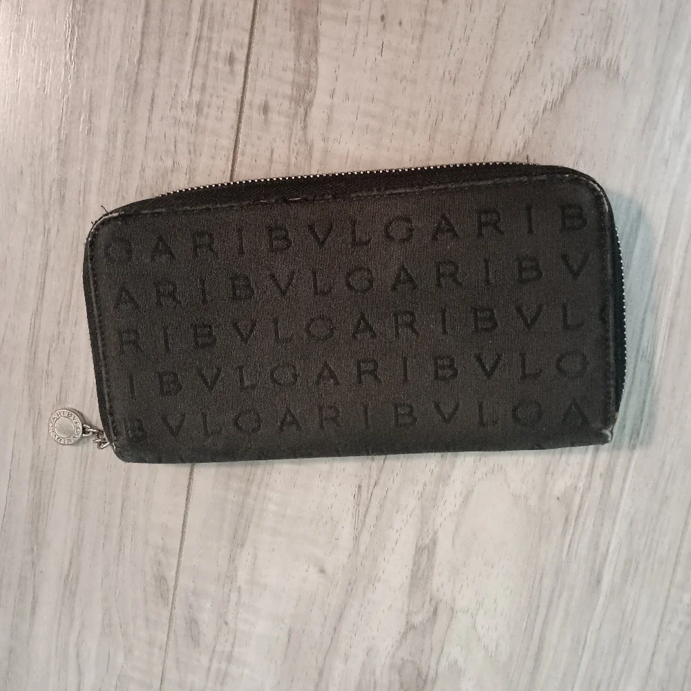 BVLGARI's Logo Mania Canvas Zip Around Long Wallet Black